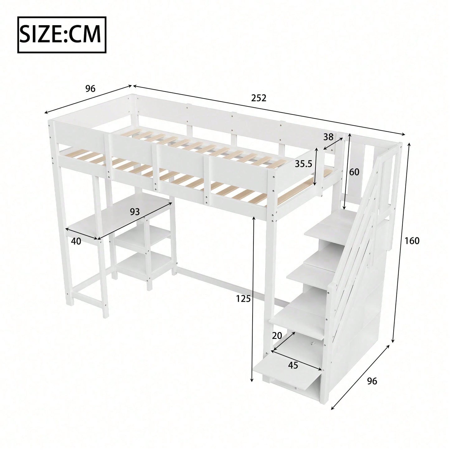 Etagenbett mit Stauraum 90x200 cm – Hochbett aus massivem Kiefernholz mit Lattenrost & Ablageflächen – Multifunktionales Kinder- und Jugendbett in Weiß (Stufenbett, Spielbett, Schlafmöbel)
