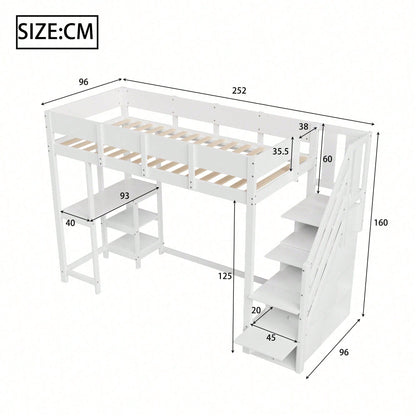 Etagenbett mit Stauraum 90x200 cm – Hochbett aus massivem Kiefernholz mit Lattenrost & Ablageflächen – Multifunktionales Kinder- und Jugendbett in Weiß (Stufenbett, Spielbett, Schlafmöbel)