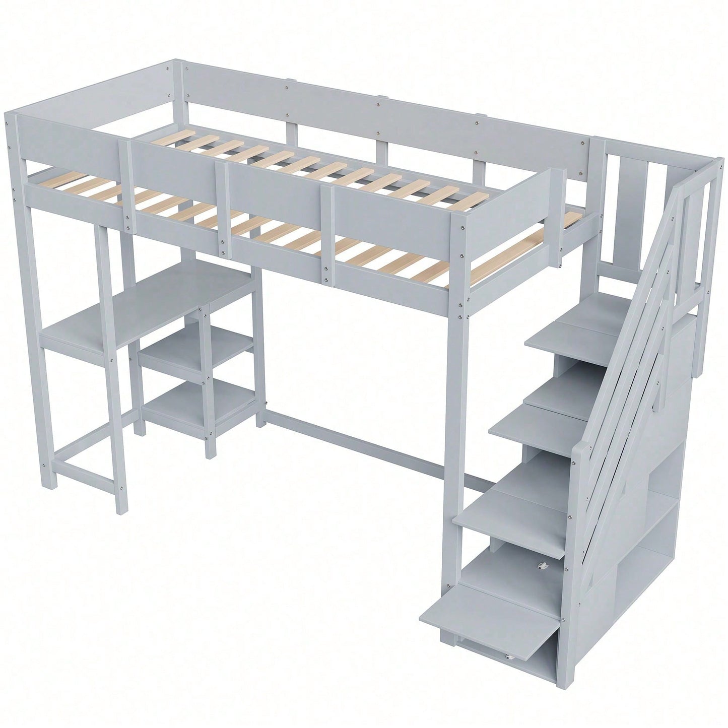 Etagenbett mit Stauraum 90x200 cm – Hochbett aus massivem Kiefernholz mit Lattenrost & Ablageflächen – Multifunktionales Kinder- und Jugendbett in Weiß (Stufenbett, Spielbett, Schlafmöbel)