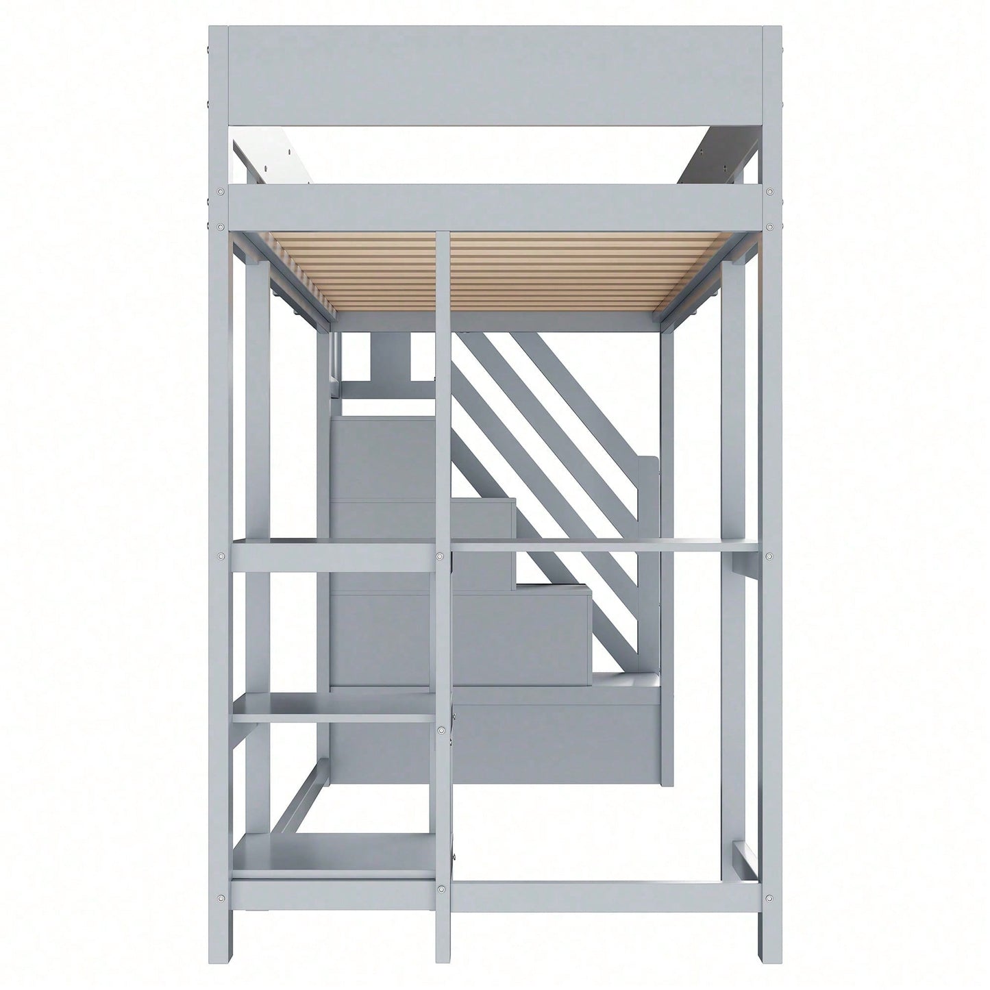 Etagenbett mit Stauraum 90x200 cm – Hochbett aus massivem Kiefernholz mit Lattenrost & Ablageflächen – Multifunktionales Kinder- und Jugendbett in Weiß (Stufenbett, Spielbett, Schlafmöbel)
