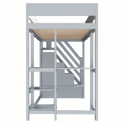 Etagenbett mit Stauraum 90x200 cm – Hochbett aus massivem Kiefernholz mit Lattenrost & Ablageflächen – Multifunktionales Kinder- und Jugendbett in Weiß (Stufenbett, Spielbett, Schlafmöbel)