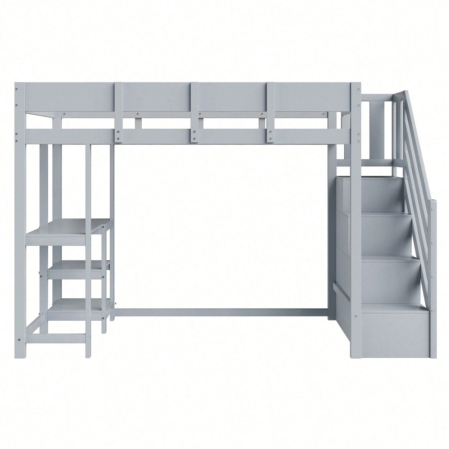 Etagenbett mit Stauraum 90x200 cm – Hochbett aus massivem Kiefernholz mit Lattenrost & Ablageflächen – Multifunktionales Kinder- und Jugendbett in Weiß (Stufenbett, Spielbett, Schlafmöbel)
