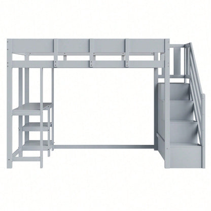 Etagenbett mit Stauraum 90x200 cm – Hochbett aus massivem Kiefernholz mit Lattenrost & Ablageflächen – Multifunktionales Kinder- und Jugendbett in Weiß (Stufenbett, Spielbett, Schlafmöbel)