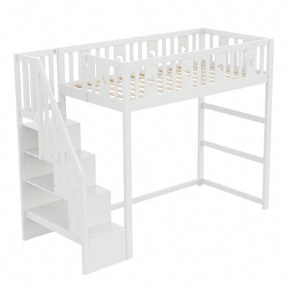 Kinderhochbett 90x200 cm mit Stauraum & Kletterleiter – Massivholz-Einzelbett mit Sicherheitsgeländer, Stern-Mond-Deko – Naturholzfarbe, langlebig & kindersicher