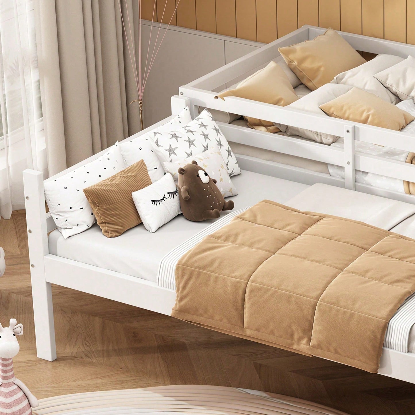 Weißes Kiefern-Etagenbett für Kinder – Sicher mit Winkelleiter & Absturzsicherung, Zerlegbar in 2 Einzelbetten (90x200 cm) – Flexibles Jugendbett mit Langlebigem Holzrahmen