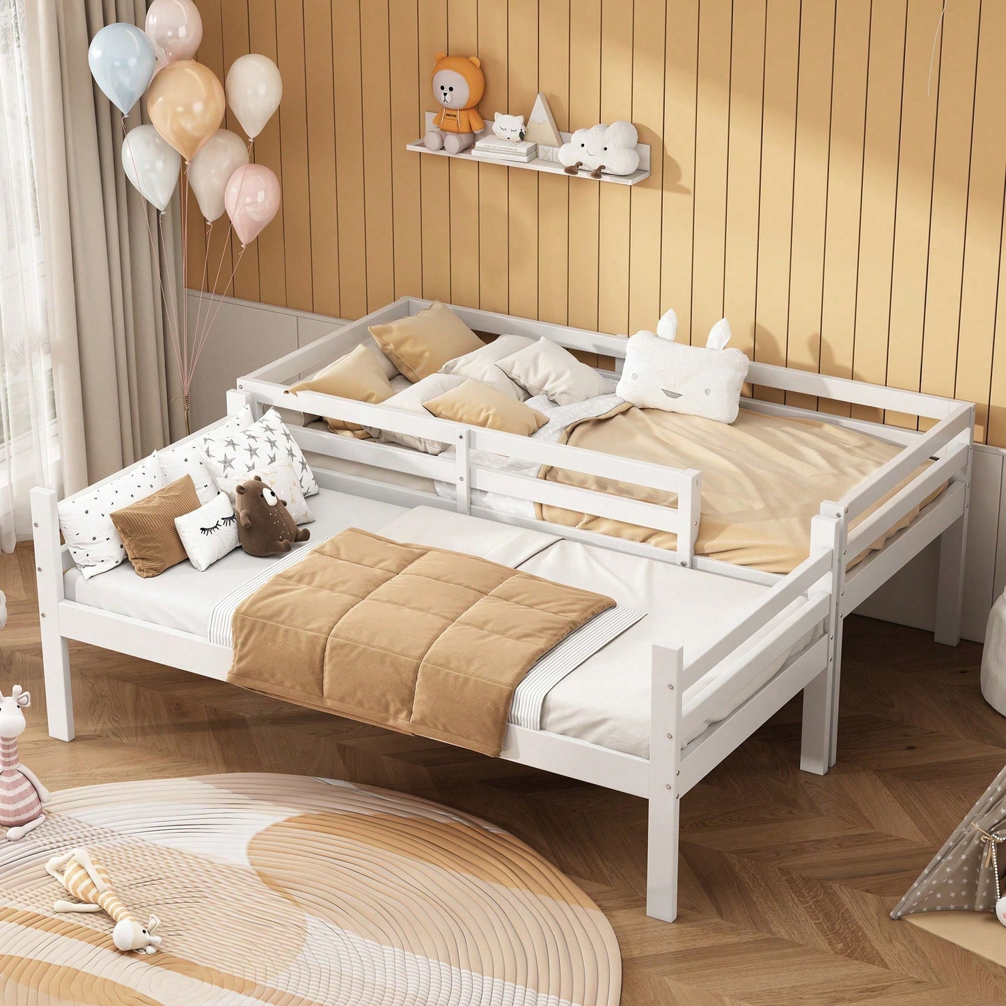 Weißes Kiefern-Etagenbett für Kinder – Sicher mit Winkelleiter & Absturzsicherung, Zerlegbar in 2 Einzelbetten (90x200 cm) – Flexibles Jugendbett mit Langlebigem Holzrahmen