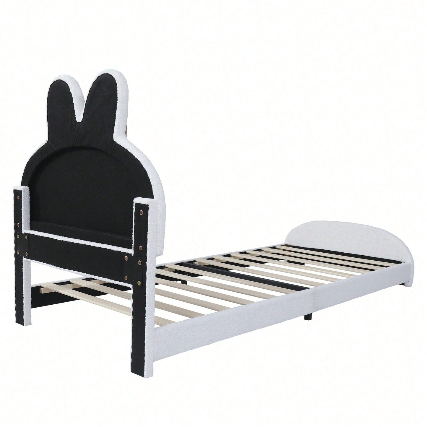 Weißes Einzelbett mit Hasenohren-Kopfteil – Niedliches Cartoon-Design, Flauschiges Vliesimitat, 90x200 cm – Stilvoll & Gemütlich
