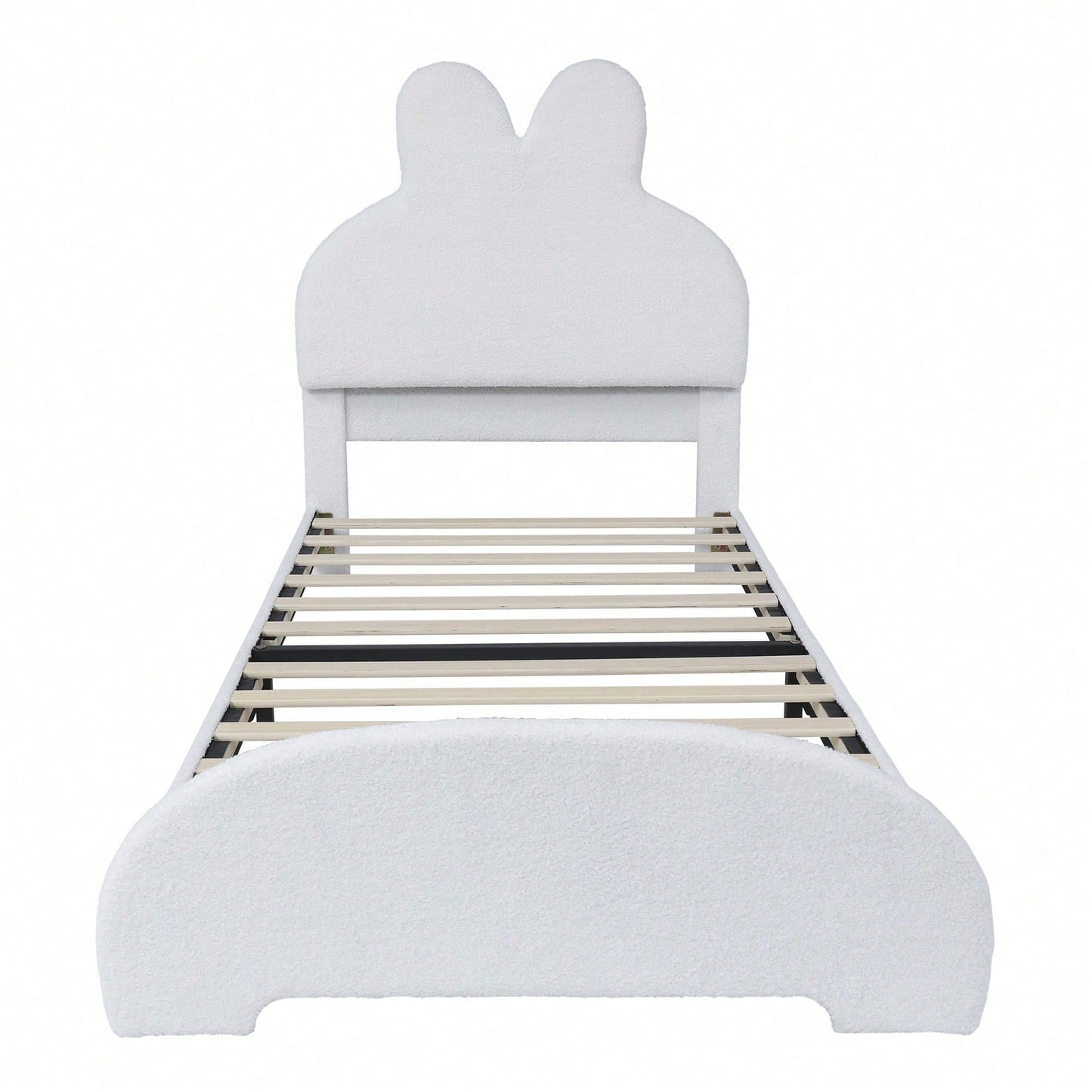Weißes Einzelbett mit Hasenohren-Kopfteil – Niedliches Cartoon-Design, Flauschiges Vliesimitat, 90x200 cm – Stilvoll & Gemütlich