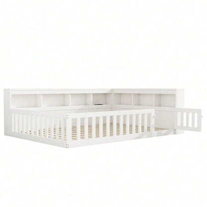 Tagesbett 140x190 cm - Modernes Daybed mit Staufach & USB-Steckdose - Schlafsofa mit Lattenrost (ohne Matratze) & Brüstung - Graues Platzsparbett aus Spanplatte"