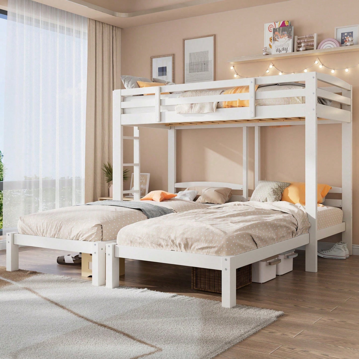 Etagenbett Dreierbett für Kinder & Jugendliche – Dreifaches Hochbett mit Seitenleiter, stabil & platzsparend – Weiß