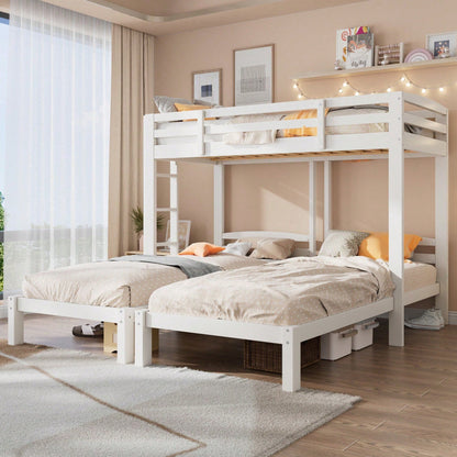 Etagenbett Dreierbett für Kinder & Jugendliche – Dreifaches Hochbett mit Seitenleiter, stabil & platzsparend – Weiß