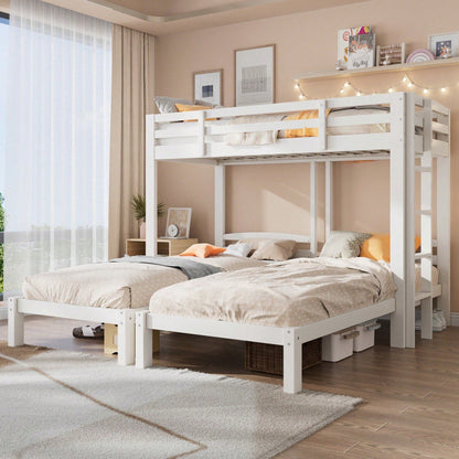 Etagenbett Dreierbett für Kinder & Jugendliche – Dreifaches Hochbett mit Seitenleiter, stabil & platzsparend – Weiß