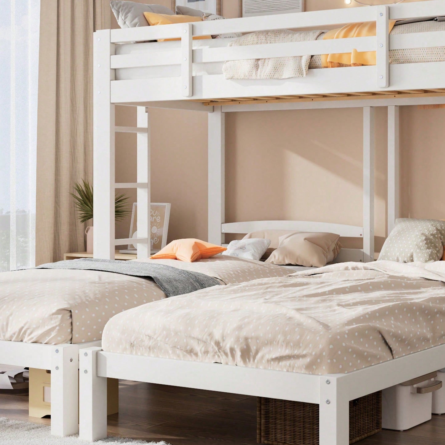 Etagenbett Dreierbett für Kinder & Jugendliche – Dreifaches Hochbett mit Seitenleiter, stabil & platzsparend – Weiß