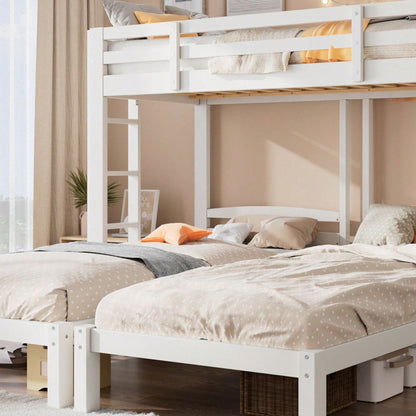 Etagenbett Dreierbett für Kinder & Jugendliche – Dreifaches Hochbett mit Seitenleiter, stabil & platzsparend – Weiß
