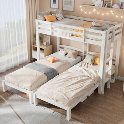 Etagenbett Dreierbett für Kinder & Jugendliche – Dreifaches Hochbett mit Seitenleiter, stabil & platzsparend – Weiß