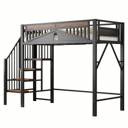 Weißes Metall-Hochbett 90x200 cm - Mit Sicherheitsumrandung, Fenster & stabiler Leiter, großzügiger Stauraum unter dem Bett