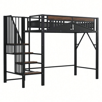 Weißes Metall-Hochbett 90x200 cm - Mit Sicherheitsumrandung, Fenster & stabiler Leiter, großzügiger Stauraum unter dem Bett