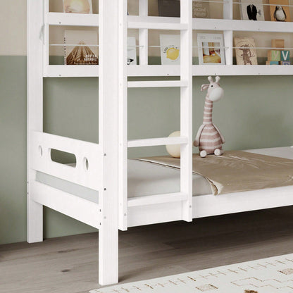 Weißes Etagenbett aus Kiefer & MDF - Mit Fallschutzgitter, 5-stufiger Leiter & großem Stauraum - 90x200 cm