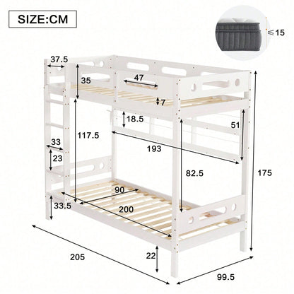 Weißes Etagenbett aus Kiefer & MDF - Mit Fallschutzgitter, 5-stufiger Leiter & großem Stauraum - 90x200 cm
