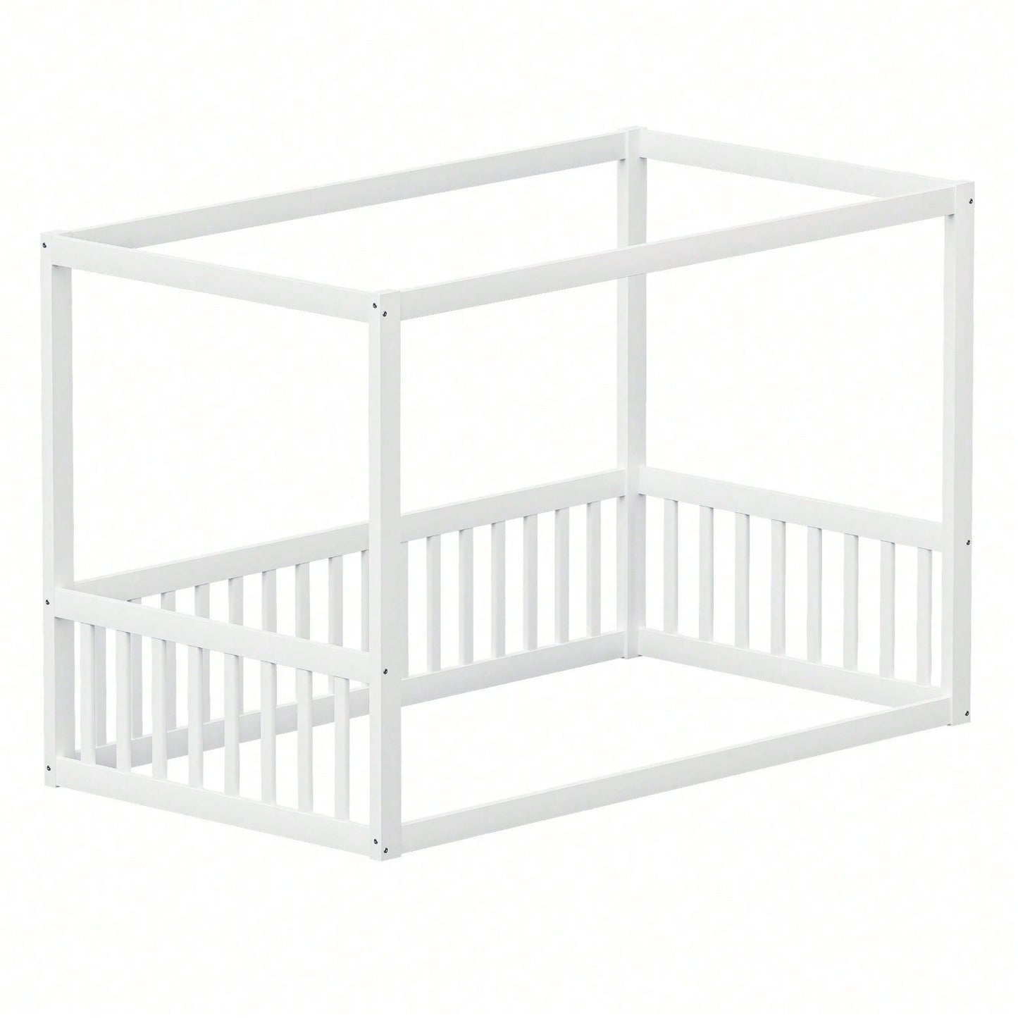 Kinder-Standbett 90 x 200 cm, Himmelbett Massivholz Bettgestell für Kinder Jugendliche Weiß