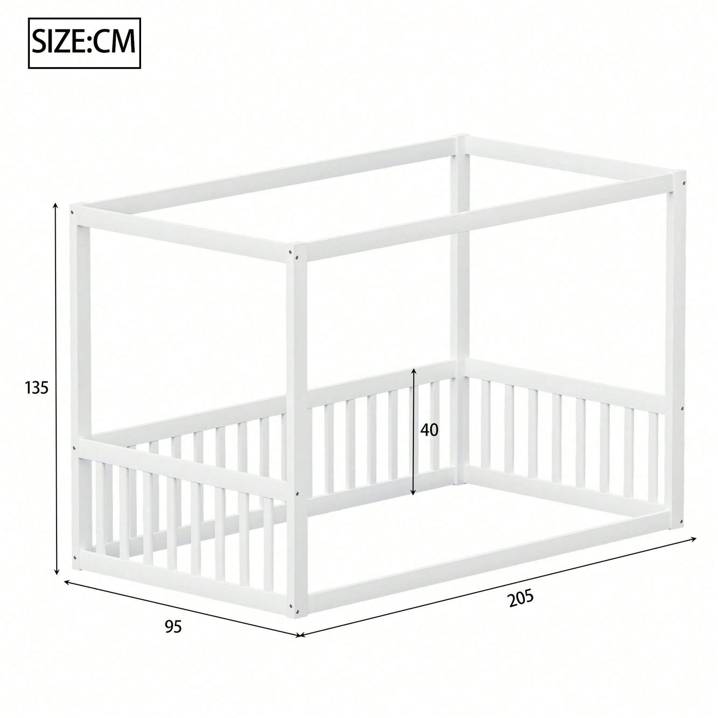 Kinder-Standbett 90 x 200 cm, Himmelbett Massivholz Bettgestell für Kinder Jugendliche Weiß