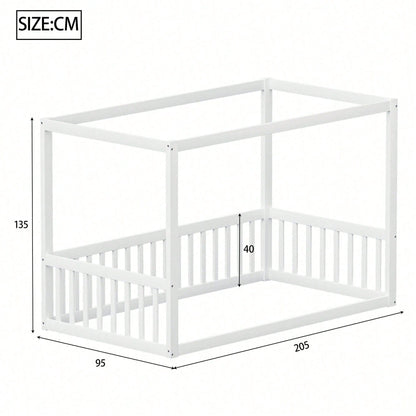 Kinder-Standbett 90 x 200 cm, Himmelbett Massivholz Bettgestell für Kinder Jugendliche Weiß