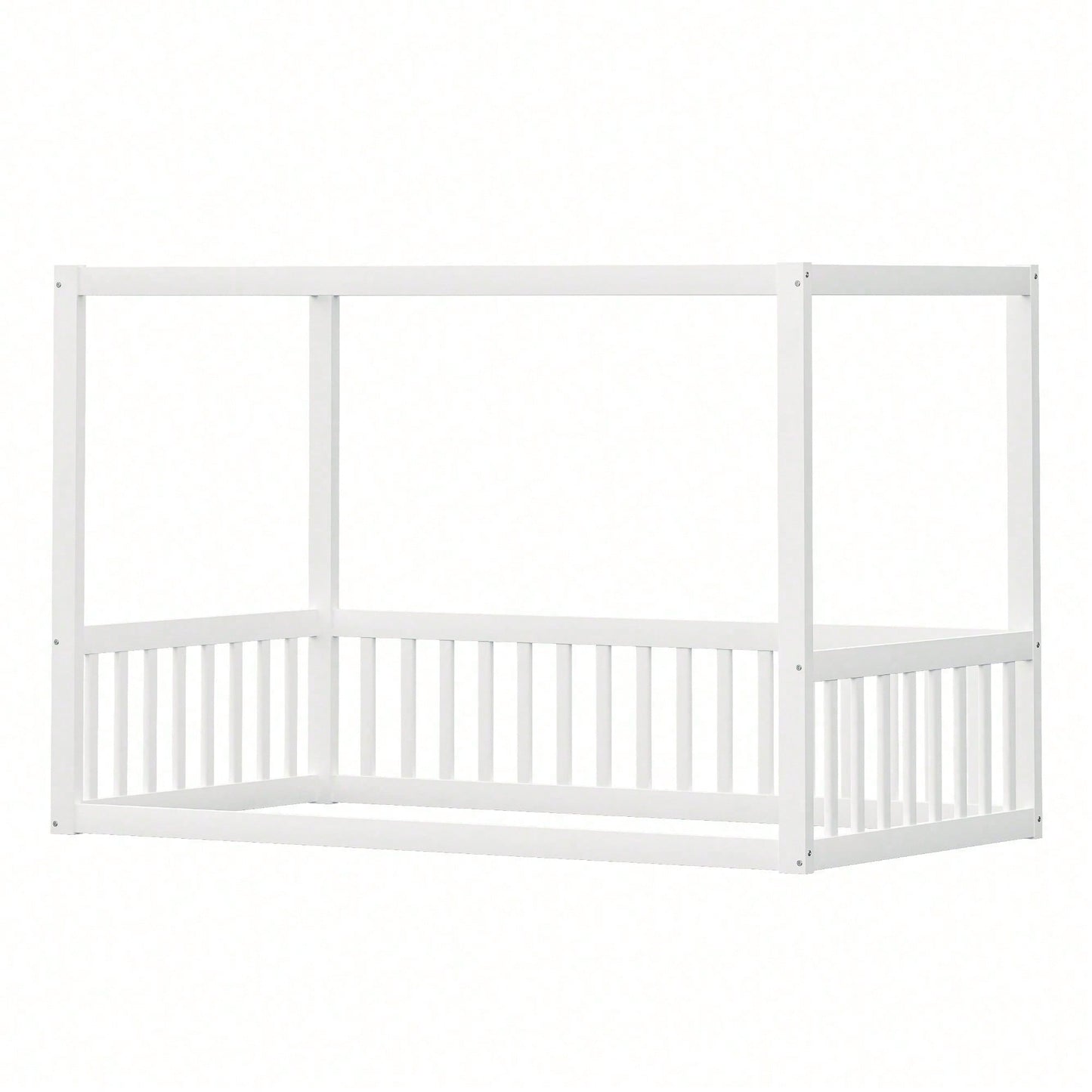 Kinder-Standbett 90 x 200 cm, Himmelbett Massivholz Bettgestell für Kinder Jugendliche Weiß