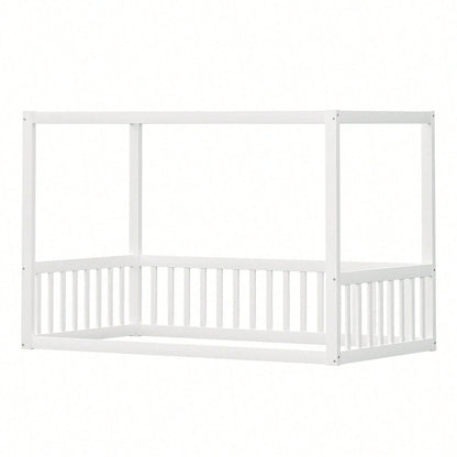 Kinder-Standbett 90 x 200 cm, Himmelbett Massivholz Bettgestell für Kinder Jugendliche Weiß