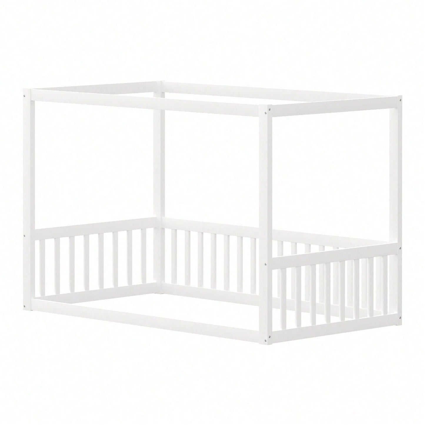 Kinder-Standbett 90 x 200 cm, Himmelbett Massivholz Bettgestell für Kinder Jugendliche Weiß