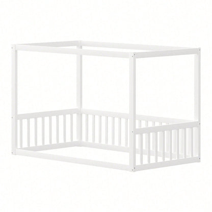 Kinder-Standbett 90 x 200 cm, Himmelbett Massivholz Bettgestell für Kinder Jugendliche Weiß