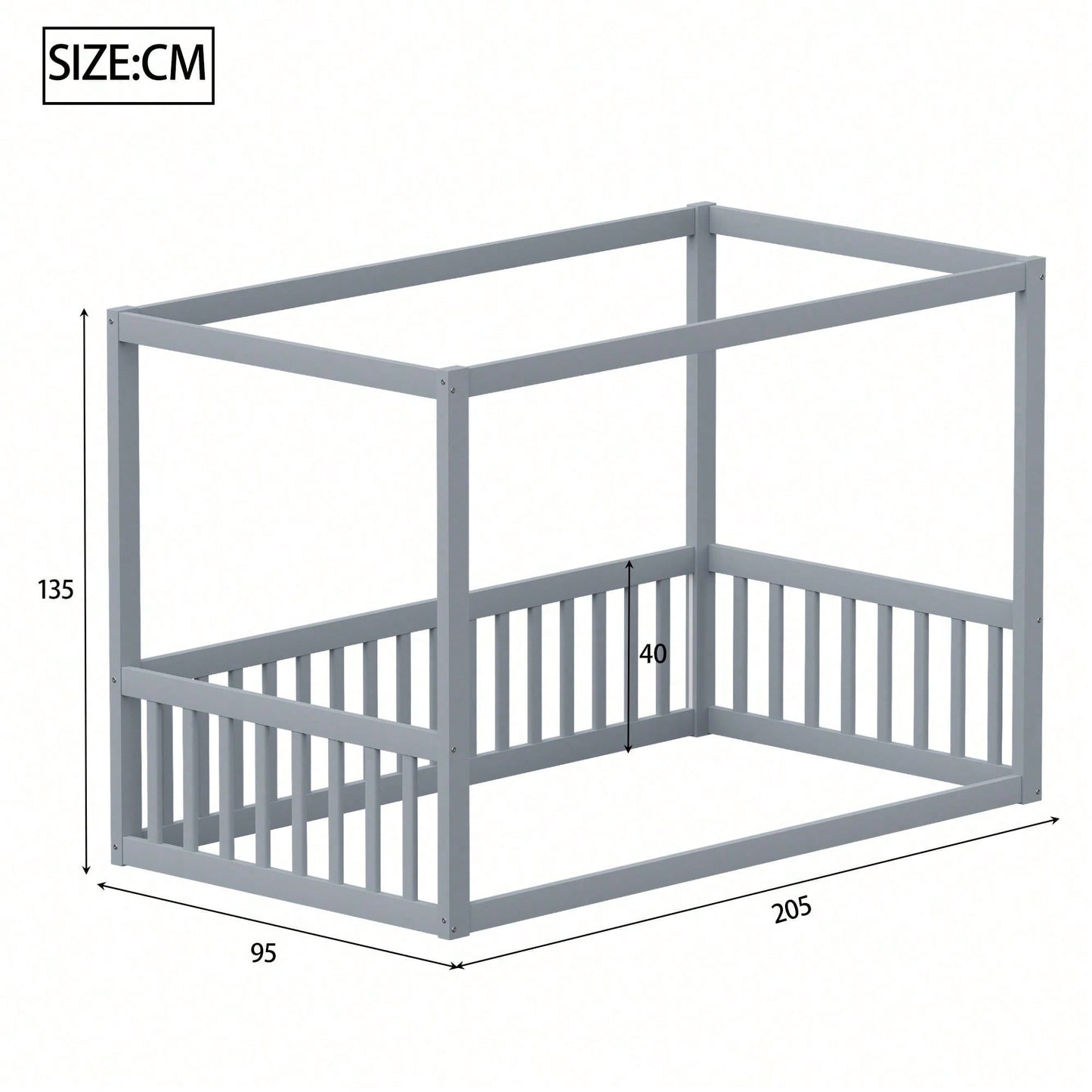 Kinder-Standbett 90 x 200 cm, Himmelbett Massivholz Bettgestell für Kinder Jugendliche Weiß