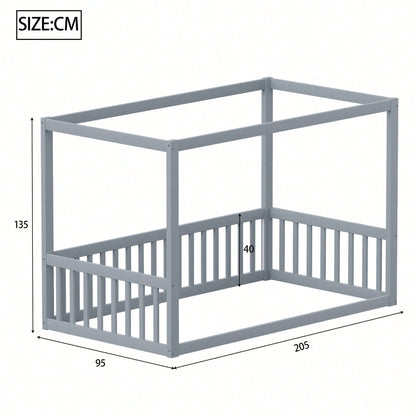 Kinder-Standbett 90 x 200 cm, Himmelbett Massivholz Bettgestell für Kinder Jugendliche Weiß