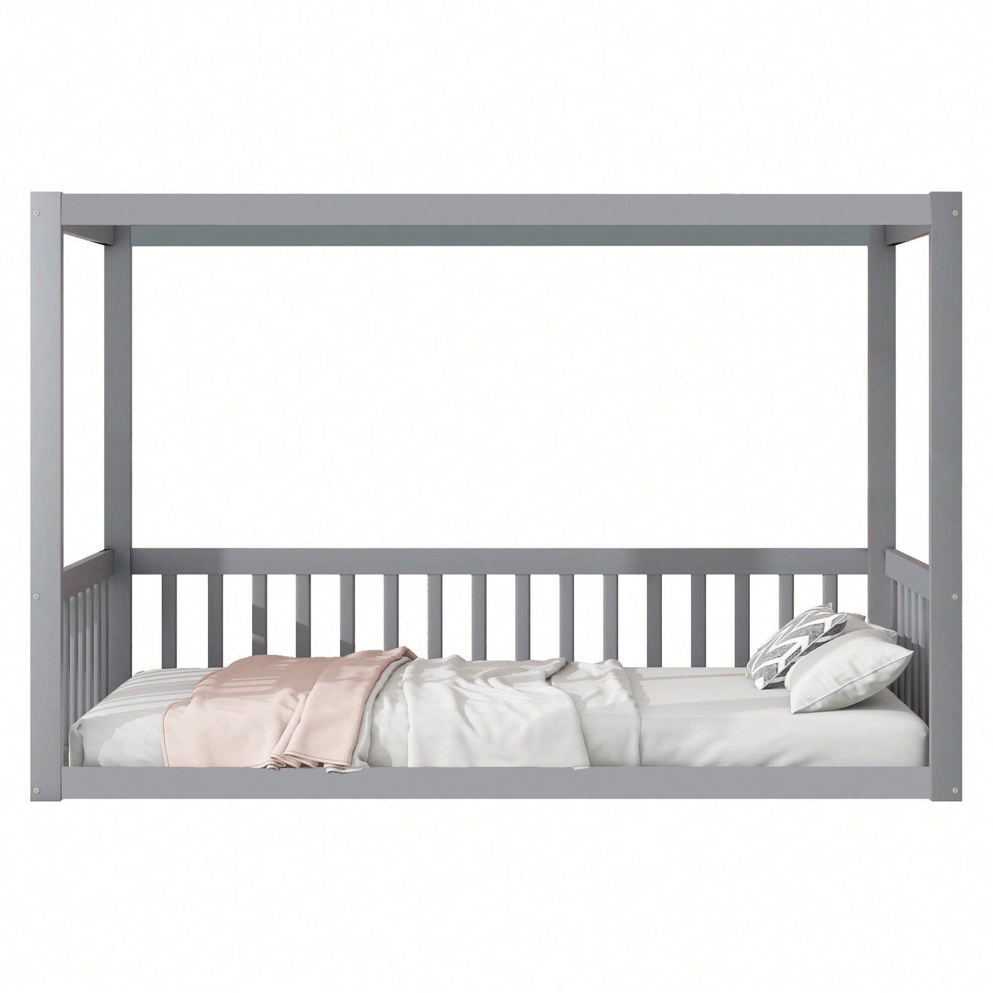 Kinder-Standbett 90 x 200 cm, Himmelbett Massivholz Bettgestell für Kinder Jugendliche Weiß