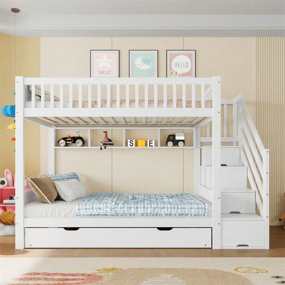Kinder-Etagenbett mit Extra-Bett (90x200) - inkl. Schrank, Regal & Stauraum - weiß"  SEO-optimierte Versionen (für bessere Sichtbarkeit)