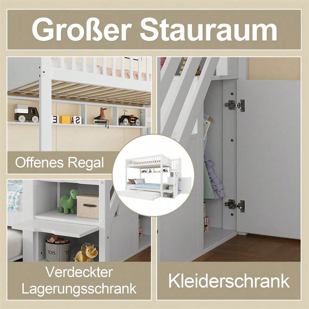 Kinder-Etagenbett mit Extra-Bett (90x200) - inkl. Schrank, Regal & Stauraum - weiß"  SEO-optimierte Versionen (für bessere Sichtbarkeit)
