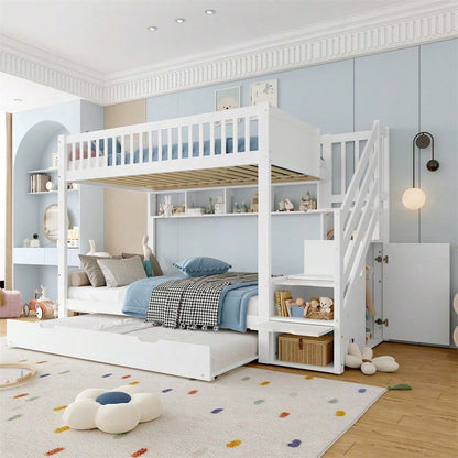 Kinder-Etagenbett mit Extra-Bett (90x200) - inkl. Schrank, Regal & Stauraum - weiß"  SEO-optimierte Versionen (für bessere Sichtbarkeit)