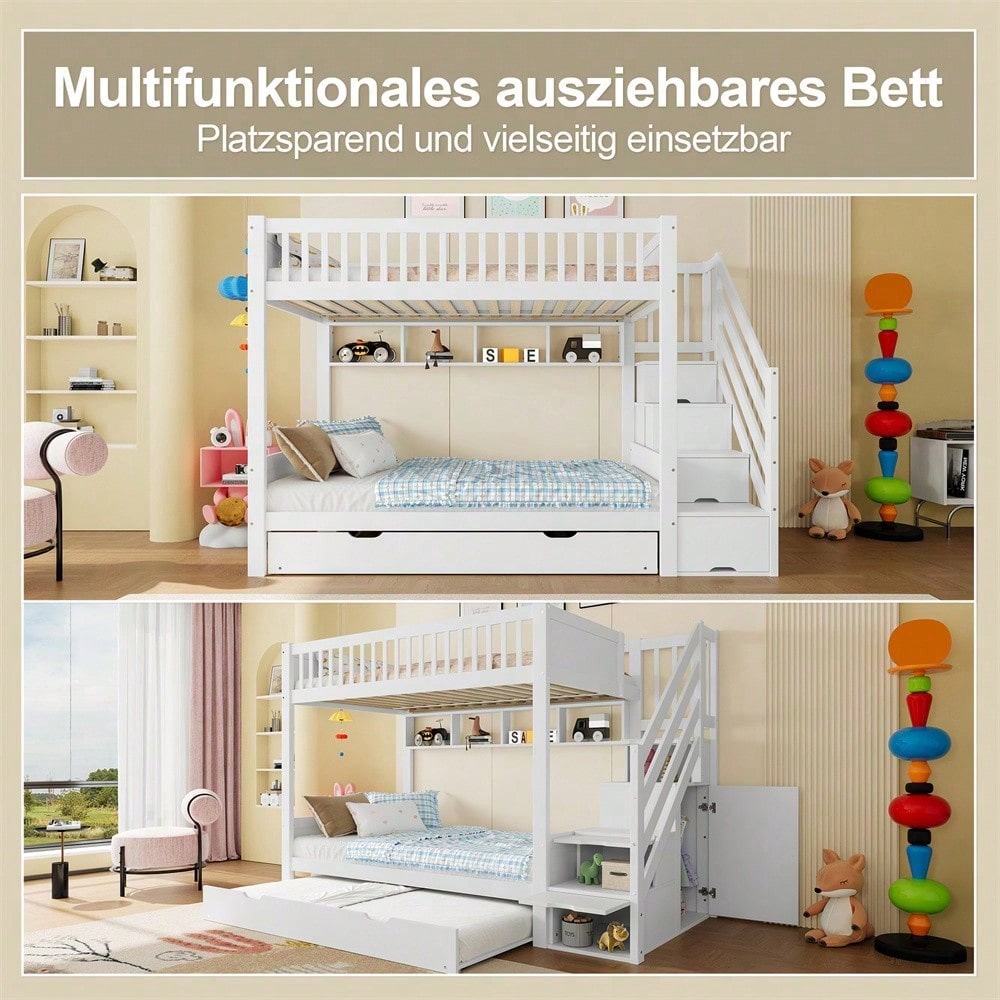 Kinder-Etagenbett mit Extra-Bett (90x200) - inkl. Schrank, Regal & Stauraum - weiß"  SEO-optimierte Versionen (für bessere Sichtbarkeit)