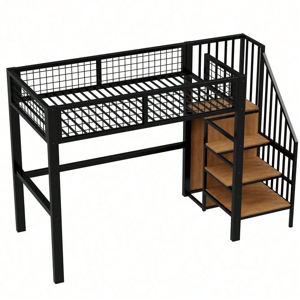 Hochbett 90x200 mit integriertem Kleiderschrank & Regal – Metallrahmen, sicher & platzsparend