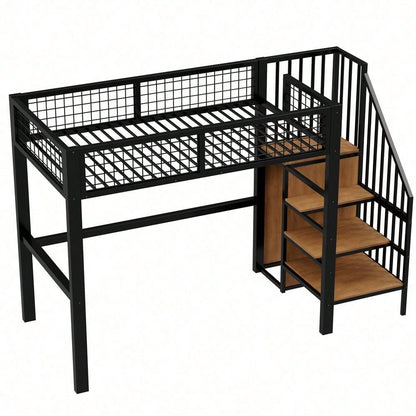 Hochbett 90x200 mit integriertem Kleiderschrank & Regal – Metallrahmen, sicher & platzsparend