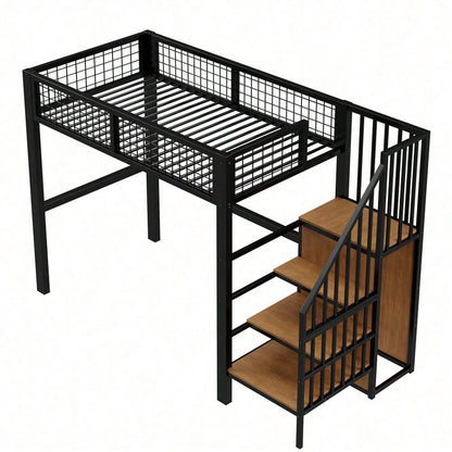 Hochbett 90x200 mit integriertem Kleiderschrank & Regal – Metallrahmen, sicher & platzsparend