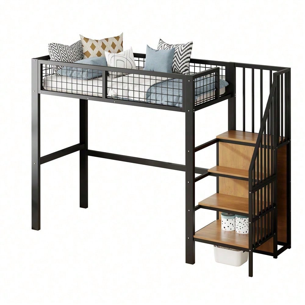 Hochbett 90x200 mit integriertem Kleiderschrank & Regal – Metallrahmen, sicher & platzsparend