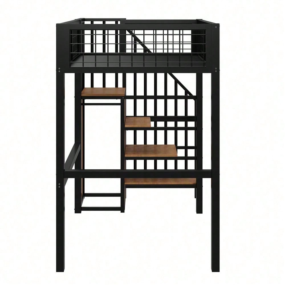 Hochbett 90x200 mit integriertem Kleiderschrank & Regal – Metallrahmen, sicher & platzsparend