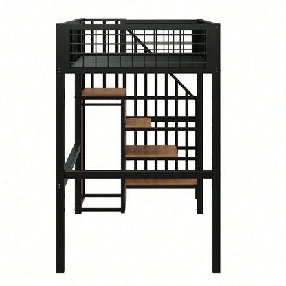 Hochbett 90x200 mit integriertem Kleiderschrank & Regal – Metallrahmen, sicher & platzsparend