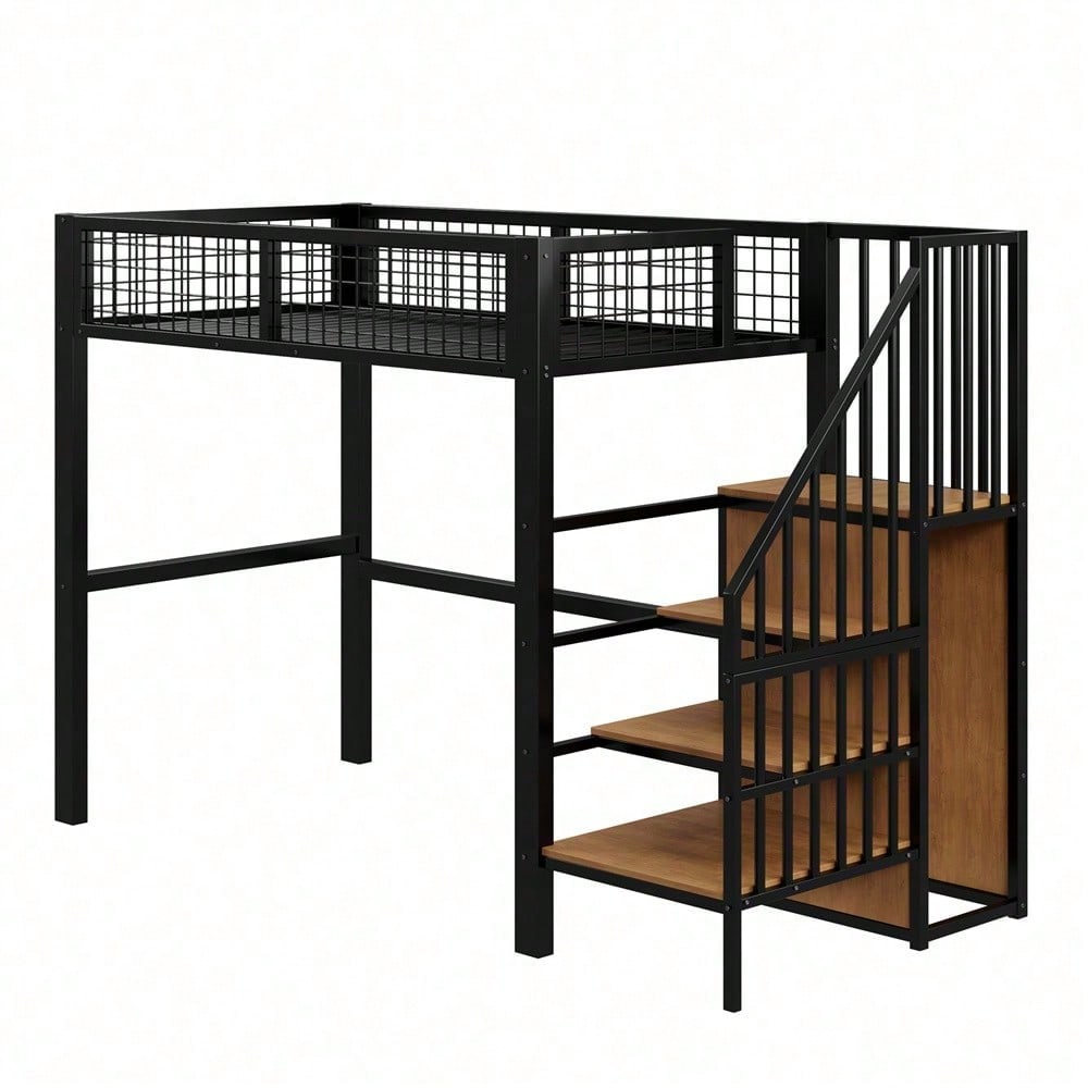 Hochbett 90x200 mit integriertem Kleiderschrank & Regal – Metallrahmen, sicher & platzsparend