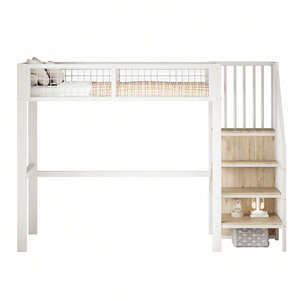 Hochbett 90x200 mit integriertem Kleiderschrank & Regal – Metallrahmen, sicher & platzsparend