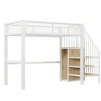 Hochbett 90x200 mit integriertem Kleiderschrank & Regal – Metallrahmen, sicher & platzsparend