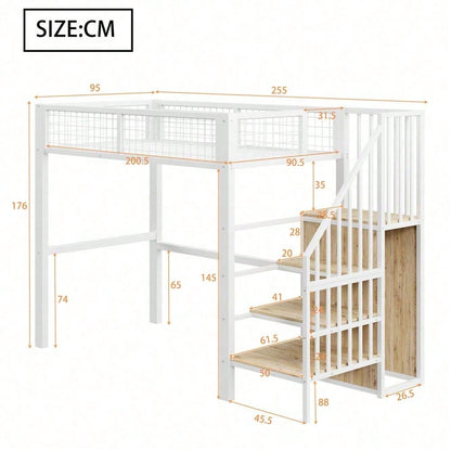Hochbett 90x200 mit integriertem Kleiderschrank & Regal – Metallrahmen, sicher & platzsparend