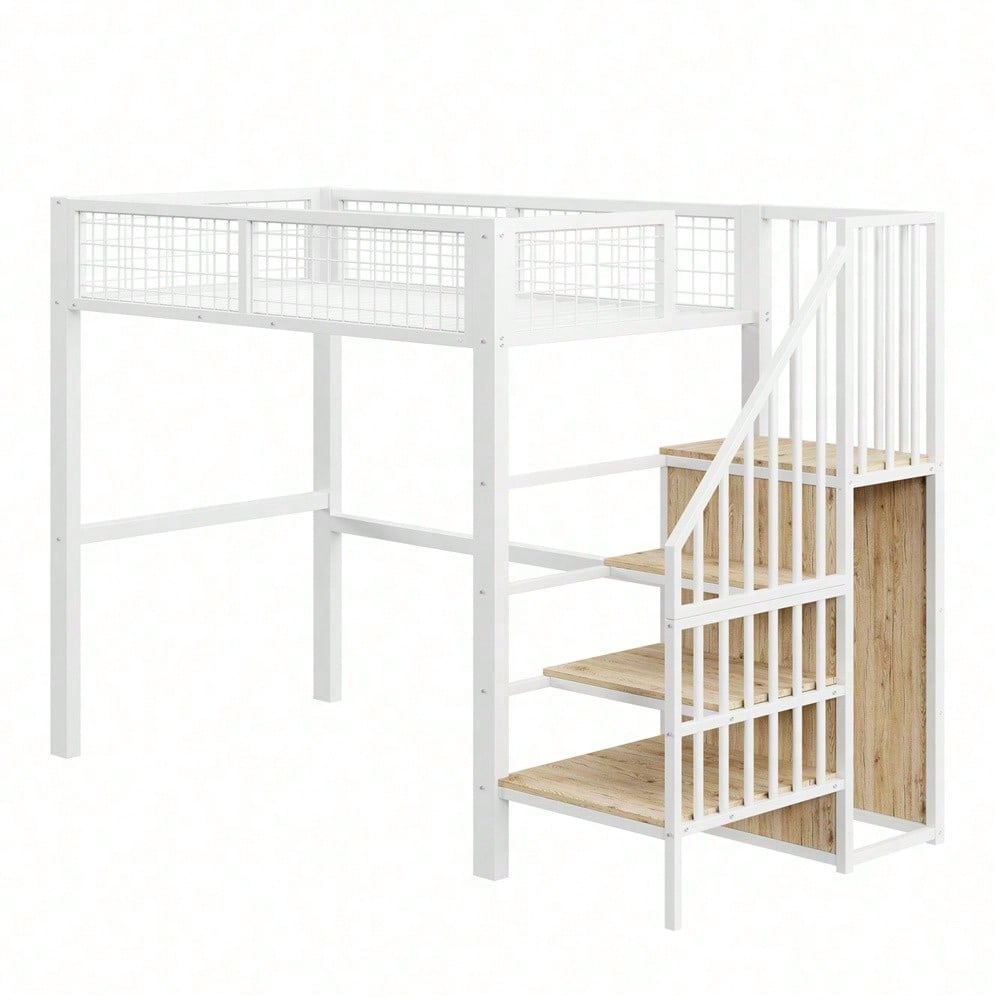 Hochbett 90x200 mit integriertem Kleiderschrank & Regal – Metallrahmen, sicher & platzsparend