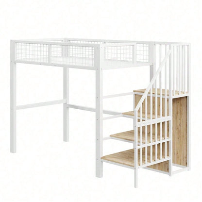 Hochbett 90x200 mit integriertem Kleiderschrank & Regal – Metallrahmen, sicher & platzsparend
