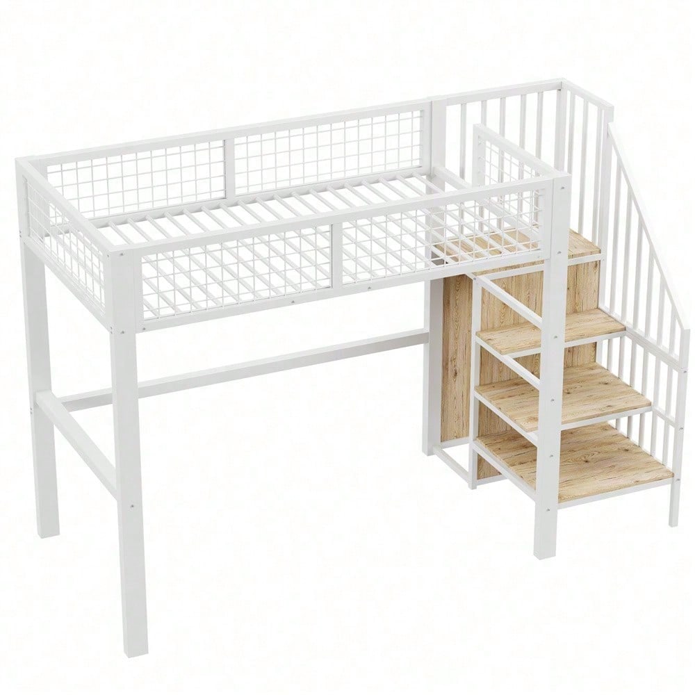 Hochbett 90x200 mit integriertem Kleiderschrank & Regal – Metallrahmen, sicher & platzsparend